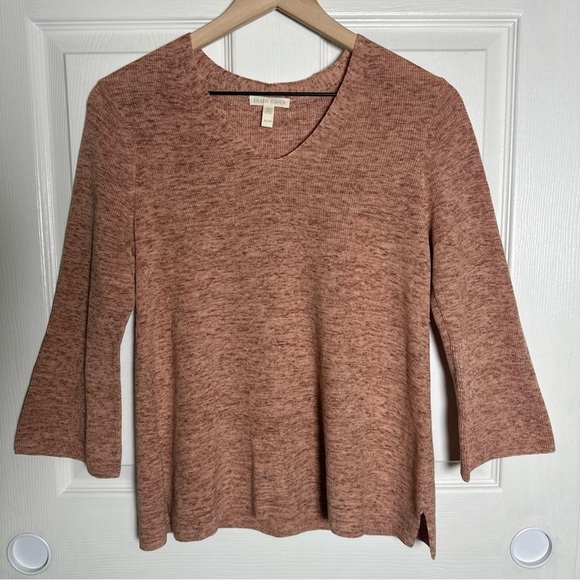 Eileen Fisher Tops - Eileen Fisher XS 100% Organic Cotton Vneck Sweater Top 3/4 Sleeve Marled Relaxed